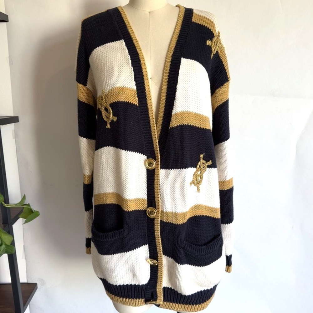 Vintage Claudie Pierlot Striped Nautical Cardigan With Gold-Tone Buttons-Size‎ M